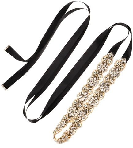 QUARKZMAN Cinturón de Novia Con Pedrería para Vestido de Boda, Cinturón de Dama de Honor de Cristal Hecho A Mano En Oro, Accesorios de Vestir para Mujeres Con Cinta