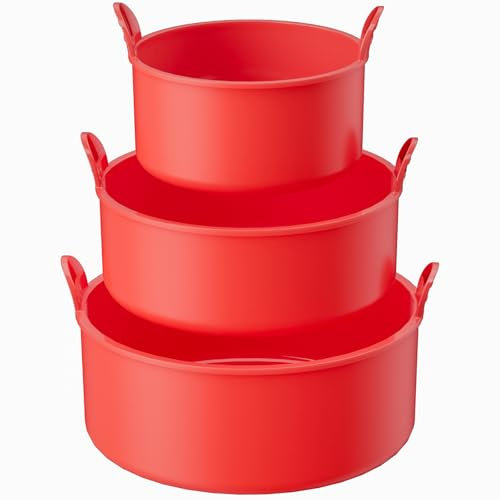 Lafuntar Silicone Cake Moulds for Air Fryer, 3-Piece Large Ramekins for Air Fryer, 4 Inch / 5 Inch / 6 Inch Air Fryer Cake Tin, Red.