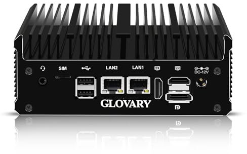 Glovary Fanless Mini PC J6412, 2 x 2.5GbE LAN Industrial PC Win11 Pro, 4K 2HD DP 3 Display Home Office Mini Computer, Barebone NO RAM NO SSD, 2RS232 COM, SIM Slot, USB-C Port, WiFi, BT