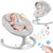 YUMBOT Babywippe Elektrisch,Babyschaukel Elektrisch mit Wiegenlied, 0 bis 10 kg,5 Schaukelgeschwindigkeiten, Bluetooth, Fernbedienung, 5-Punkt-Gurt, stabile Basis (hellgrau)