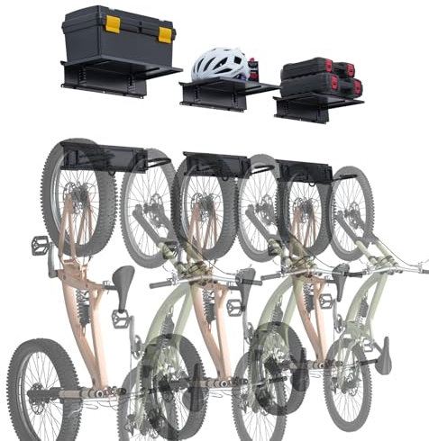 VEVOR Support de rangement pour vélo, 1219,2 mm, 6 porte-vélos et 3 crochets pour casques, organisateur maison et garage, charge 136 kg, support mural avec 3 étagères pour différentes tailles de vélo
