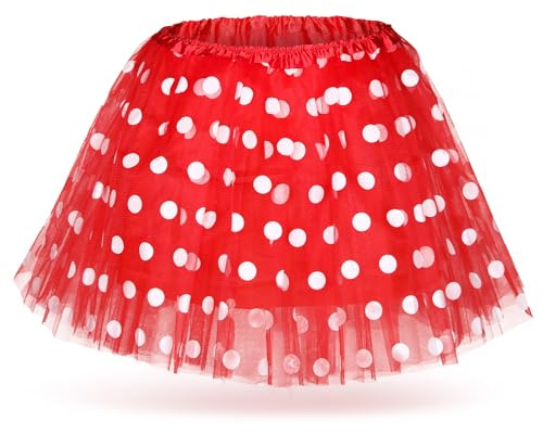 Hestya Jupes Tutu pour Femmes Halloween Costume Tutu à Pois en Tulle Superposé Jupes de Ballet Accessoire pour Carnaval Anniversaire Noël Fournitures de Fête des Années 80 Cosplay (Rouge, Blanc)