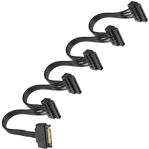 XMSJSIY SATA nätdel kabel 15-stifts SATA till 5 x 15-stifts SATA nätdel kabel förlängningskabel 15-stifts SATA kontakt till 5 x seriell SATA-uttag strömkabel för HDD SSD hårddisk