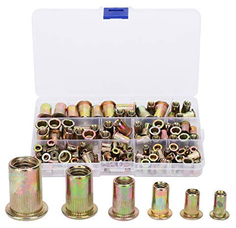 Ensemble d'écrou de rivet galvanisé de 150pcs | M3 / 4/5/6/8/10 Fondeuses d'insertion filetées | Longues noix durables pour plaques métalliques/tuyaux/automobile | Rangement