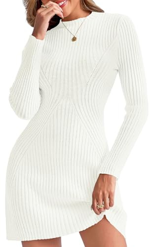 Saodimallsu - Abito da donna, in maglia, a maniche lunghe, con scollo rotondo, bodycon, pullover, a coste, a linea A, slim fit, mini abito elegante, in maglina fine, abito da tempo libero, per