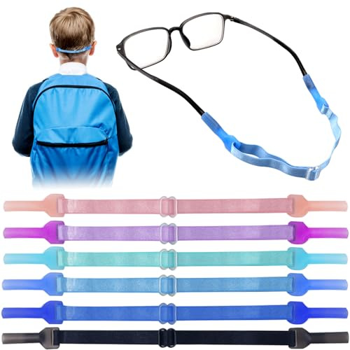 Cheynn 6 stycken färgglada glasögonband för barn, justerbart sportglasögonband med silikonhandtag halkfria glasögonband elastisk glasögonhållare för män kvinnor skyddsglasögon läsglasögon
