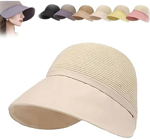 Cappello da Sole a Tesa Larga da Donna, Visiera da Donna per L'Estate, Senza Mal di Testa, UPF 50+, Cappello da Sole Traspirante a Tesa Larga per Esterni, Giardinaggio, Viaggi (Beige)