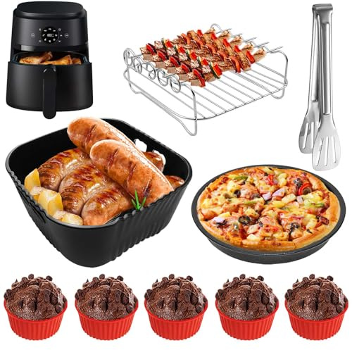 9 piezas Accesorios Freidora de Aire para Aigostar 4L, Philips 2000-Serie 4,2L (NA229/00), Russell Hobbs 4l, 20CM Molde Silicona Freidora de Aire sin Aceite, Reutilizable Moldes Silicona Air Fryer