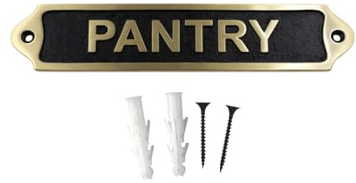 PANTRY Brass with Black Door Sign Plaque | Metal Kitchen & Storage Room Name Plate with Screws | Classic Wall Mounted Signage for Home Restaurant Office | 22 x 5 cm | PANTRY