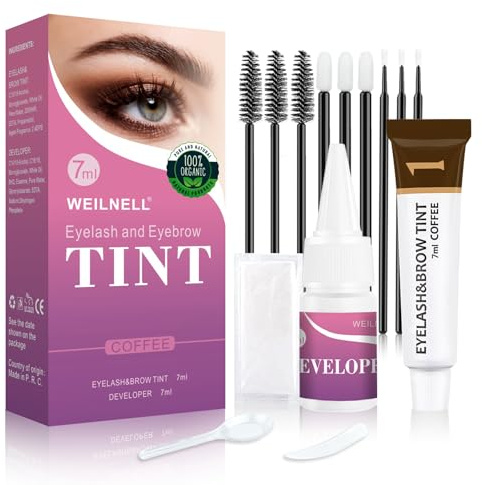 Eyebrow & Eyelash Tint Kit, Professional Instant Lash & Brow Dye Kit, Easy to Use with Natural Results, Salon Home Use DIY Hair Dyeing for Full Brows & Volume Lashes 7ml (Coffee/Dark Brown)