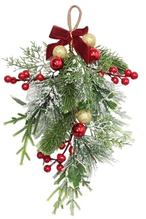 Folpus Couronne de Noël Artificielle en Forme de Larme, décoration de Porte, pour intérieur ou extérieur, pour fenêtre, fête