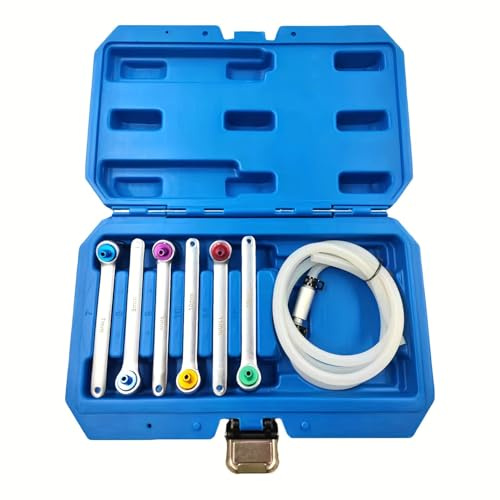 Mautopily 7Pcs Brake Bleeder Wrench Spanner Set Check Valve Hose | 7‑12mm Colored Automotive Brake Fluid Bleeding Socket Brake Bleeding Wrenches Kit with Tool Box for Cars Repair