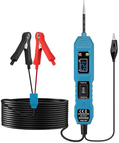 eSynic Bilströmtestare 6–36 V med 2 LED-lampor och LCD-skärm 4,5 m kabel, spänningsprovare bil med överbelastningsskydd och sommar kontinuitetstest kortslutningstest polarittestning för bil, lastbil