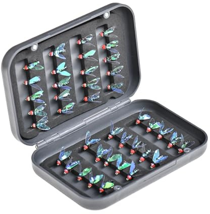 GEERYZHE 40 St Biologiskt Nedbrytbart Flugfiskedragsats - 12-pack Rött Huvud Grön Kropp Hög Mimik Bärbara Flugbindningskrokar Metall