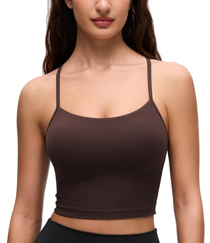 CRZ YOGA Butterluxe Y-formade Crop Tops | Lätt stöd, Avtagbara vadderingar, Yoga, Extremt mjuk, Rund halsringning, Spaghettiband, Långa sport-BH:ar för kvinnor