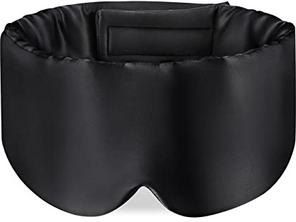 Zenssia 100% Mulberry Silk Sleep Mask Eye Mask for Man and Woman with Adjustable Headband, Full Size Large Sleep Mask & Blindfold for Total Blackout for All Night Sleep, Travel & Nap- Black