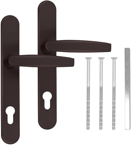 kj-vertrieb Türgriff/Türdrücker/Türklinke/Drückergarnitur DHS 92mm - Oval - Flachgriff für Rollläden, Farbe:Braun RAL 8019, Schildbreite:36mm