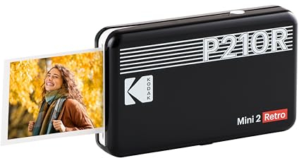 Kodak ,Farbig, Mini 2 Retro mobiler Fotodrucker, Kompatibel mit Smartphone (iOS & Android, Bluetooth), 54x86 mm, 4Pass-Technologie-Laminierung, 8 Blatt - Schwarz