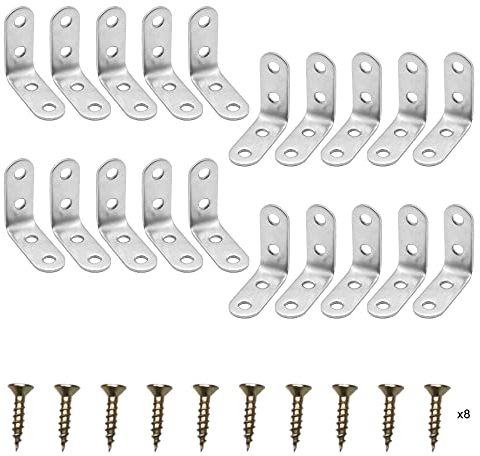 munloo 20 Stück Winkelverbinder, Edelstahl Winkel, 40x40mm metallwinkel, 90 Grad L förmige Möbel Winkel, Mit Schraube für Anbau Winkel Bracket