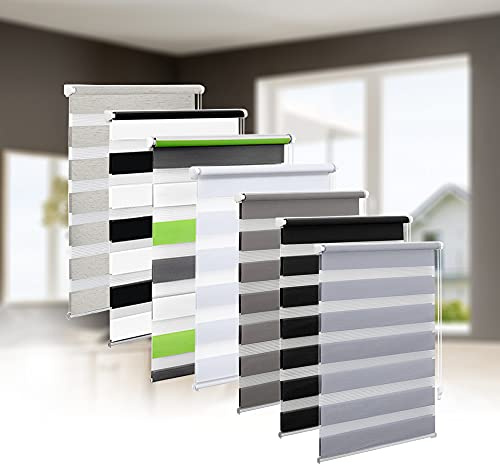 Eurohome Doppelrollo Klemmfix ohne Bohren, Duo Rollo,45cm x 150cm (Stoffbreite 41 cm) Hellgrau Transparentes und undurchsichtiges Sichtschutz Rollo mit Klemmträgern für Fenster und Türen