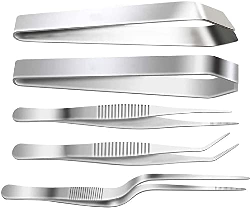 5 Pezzi Pinze da Cucina Pinzette,3 Pezzi Pinzette da Cucina,pinze da Cucina Professionali,16cm,2 Pezzi Pinze a lisca di pesce,Pesce Pinzette per Cucina,12cm