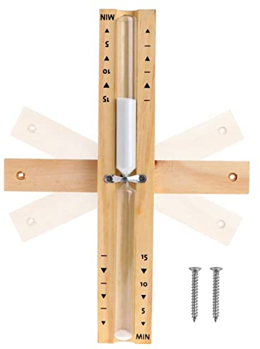 Qunkun Sablier de sauna, 15 minutes sablier blanc pour sauna - En bois de pin naturel et verre - Robuste et résistant à la chaleur - 1 Horloge de sauna + 2 vis en acier inoxydable
