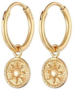 Elli Ohrringe Damen Creolen Coin Sonne Rund in 925 Sterling Silber Vergoldet