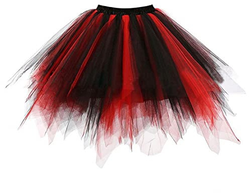 JZK Negra roja Falda tutú Mujer Falda Corta de Tul para niñas, Traje Vestir de años 80, Vestido Burbuja hinchada, Falda Ballet Vintage para Baile Carnaval Fiesta Disfraces Halloween Dia De Los