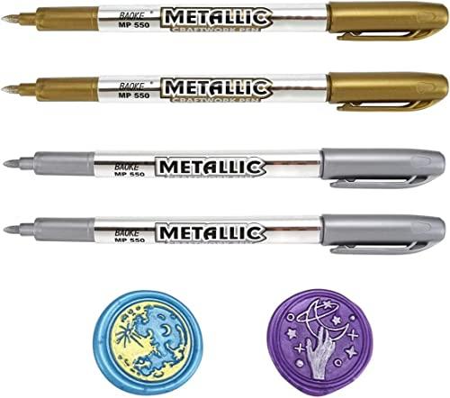 Mogokoyo 4 Stück Wachssiegelstift Gold & Silber Siegellack-Stift Metallic-Marker Set Farbstifte für Siegelwachs Deko (4)