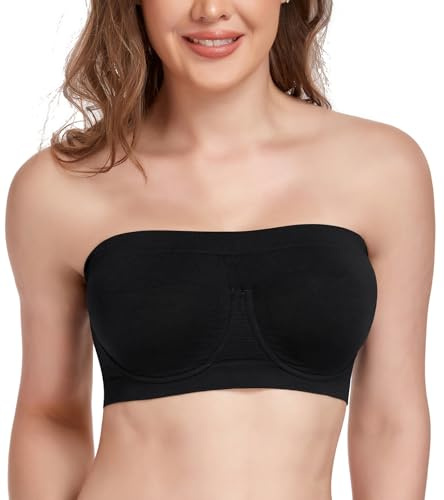 Lemorosy Bralette Soutien-Gorge Bandeau à Armatures sans Couture pour Femme Noir Small