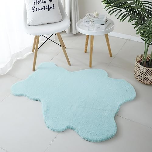 Carpetsale24 Kinderteppich Moderne Walform Design 80 x 100 cm Mint - Teppich Kinderzimmer für Mädchen und Junge Extra Weich und Flauschig - Waschbarer Kleiner Teppich Babyzimmer Kunstfell