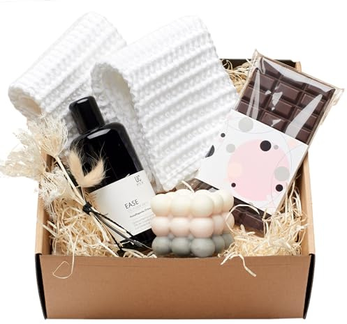 BADESPAß! - Geschenk für Wellness-Liebhaber - Bio Öl-Schaumbad - Pikee-Tücher - 100% Baumwolle - Dunkle Schokolade 100 g - Bubblekerze - ökologisches Rapswachs - Wellness Set - vegan
