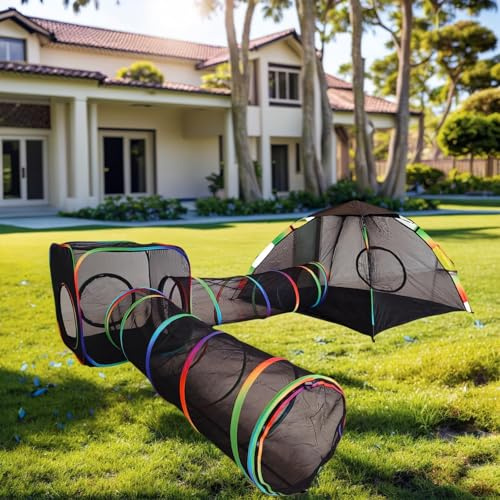 Homegroove Recinto para gatos 4 en 1, arco iris para exteriores, portátil, con tienda de campaña para gatos y túneles para animales pequeños