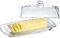 HDCRYSTALGIFTS Art Glass Butter Dish with Lid, 8inch Classic Covered 2-Piece Butter Container for Countertop,Multi-Purpose Preserving Serving Dessert Tray Bowl,Dishwasher Safe