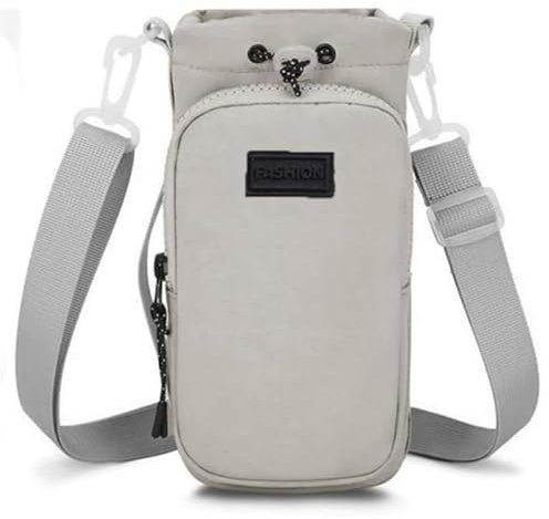 Constprog Bolsa de transporte para botella de agua con bolsillo para teléfono, correa ajustable para el hombro, bolsa para botella de agua, bolsa para senderismo, viajes, gris claro, tamaño único