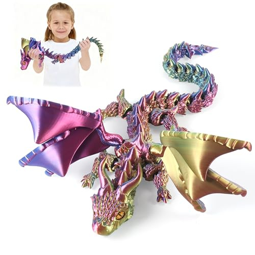 TranRantic 3D Printed Dragon, 40cm Bendable and Flexible Large Dragon, Dazzling Gradient Articulated Wyrm Toys, Gem Serpent Figure for Home Office Decor (Dazzling Color)