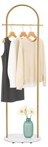 SUNNYNEST Heavy Duty Clothes Rail with Stone Base, Free-Standing Metal Wardrobe Rack, Portable Clothing Rail for Bedroom, Home & Retail Shops (Gold)