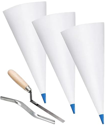 Opatiny Set di sacchetti per fughe per pavimenti con cazzuola e strumento di livellamento, 60 x 33 cm, kit di riempimento in pelle PVC per muratura, confezione da 3 per malta e cemento