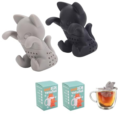 XBAIPIN Set di 2 filtri da tè divertenti per gatti in silicone – Colino da tè dolce per tè sfuso, ideale per tazze e versatili, utilizzabile come colino per spezie