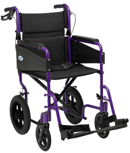 Days Compact Lightweight Wheelchair for Adults, Folding Wheelchair - Purple | 51 cm Seat, Folds Flat for Storage or Travel, Padded Seat, Footrests, Puncture-Proof Tyres & Secure Brakes for Wheel Chairs