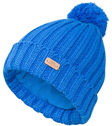 Trespass Mens Bobble Hat Pom Pom Thick Knit Beanie AntiPil Fleece Lined Thorns Blue