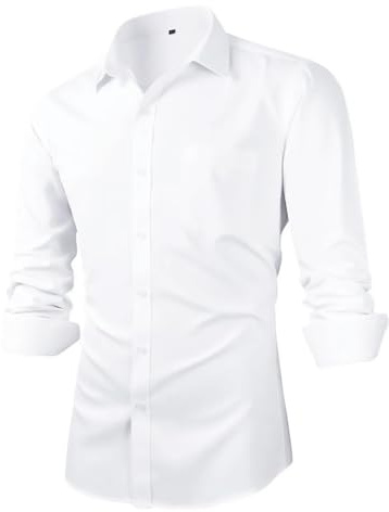Beninos Mens Slim Fit Solid Point Collar Button Down Dress Shirt (CD01 White, M)