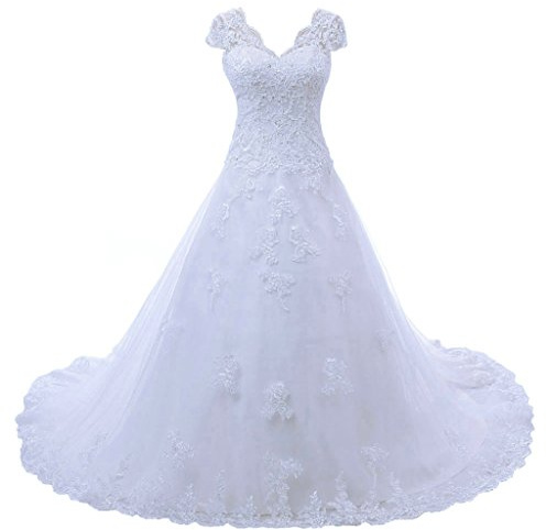 Vantexi Élégant V-col A-Line Longue Dentelle Robes de mariée Robe de mariée Vêtements de mariée