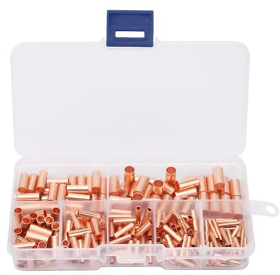 tubo di collegamento in rame rosso 250 pezzi da 1 a 6 mm - connettore per filo intermedio - piccoli tubi di rame per giunzione elettrica, ideali per cablaggi fai da te