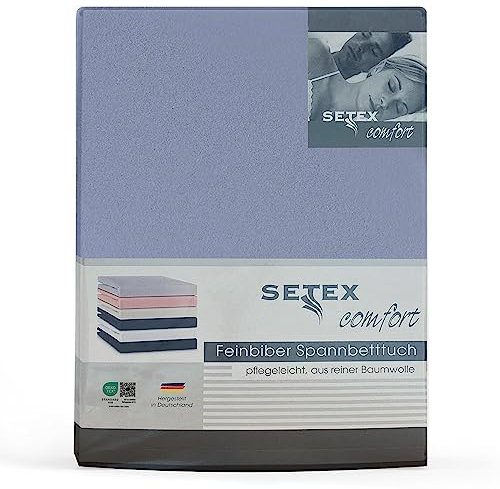 Setex - Feinbiber Bettlaken mit Gummizug kuschelig weich - Biber Spannbettlaken aus 100% Baumwolle mit rundum Spanngummi - Bettwäsche ganzjährig - Betttuch 180x200 cm Hellblau