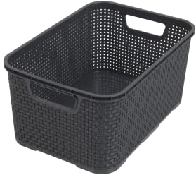 BranQ Home Essential - Cestino multifunzione universale, in rattan sintetico, misura L 19 l, in plastica PP senza BPA, 38 x 27,8 x 18,5 cm, colore: antracite