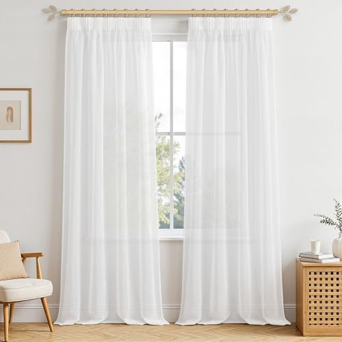 MRTREES 2 Pezzi Tende per interni Trasparenti in Voile Bianche con Fettuccia Moderne 140x280 CM Tenda Confezionate a Panello Tende Leggere a Caduta per Camera da Letto e Soggiorno Finestra