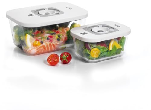 Laica Contenitori Smart in Vetro per Sottovuoto – Set di 2 (0,5 L e 1,5 L), Conservazione Freschezza Fino a 4 Volte Più Lunga, Compatibili con qualche Sottovuoto, Basi Lavabili in Lavastoviglie