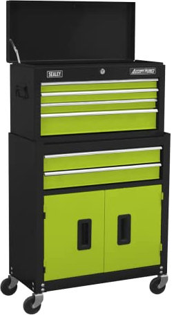 Sealey Topchest & Rollcab Combination/Tool Chest on Wheels with Ball-Bearing Slides, 6 Drawer - Green - AP22HVG