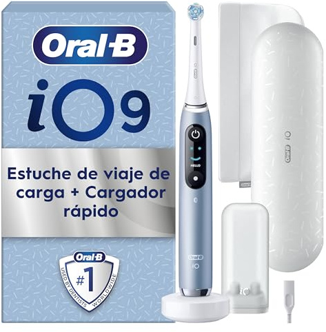Oral-B Brosse A Dents Electrique iO 9 Bleue, 7 Modes De Brossage Dont Blancheur Et Soin Des Gencives, 16 Zones De Nettoyage, Ecran Interactif, Brossette Oral B De Rechange, Etui De Voyage